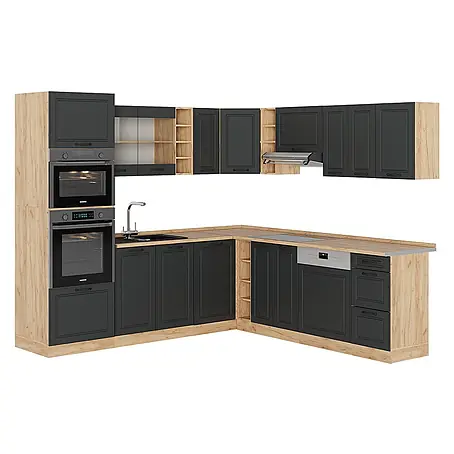 Vicco  Eckküche R-Line Anthrazit Landhaus/Goldkraft Eiche, AP Eiche