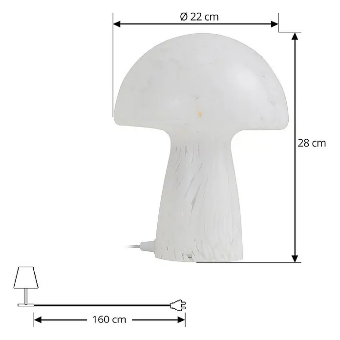 Lindby Tischleuchte Hubi - L x B x H: 22 x 22 x 28 cm, weiß / opal, weiß / opal, E27 - Weiße, transluzente Pilz-Tischleuchte aus Glas mit den Maßen: Ø 22 cm, H 28 cm, 160 cm Kabel.