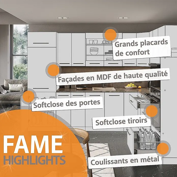 Vicco Küchenzeile Fame-Line Anthrazit Landhaus/Weiß, AP Eiche - Breite: 235 cm, Anthrazit Landhaus, Ohne Elektrogeräte - Moderne hellgraue Küche mit MDF-Fronten, Soft-Close-Türen/-Schubladen und Metallauszügen für Komfort.