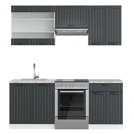 Küchenzeile Fame-Line 200 cm Anthrazit Landhaus Art.-Nr. 42677