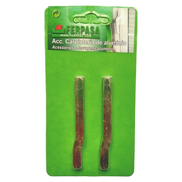 Pasador cuadrado descentrado - L x An x Al: 85 x 6 x 6 mm - Paquete de dos palancas de bisagra de aluminio doradas FERPASA para ventanas y puertas, accesorios de carpintería.