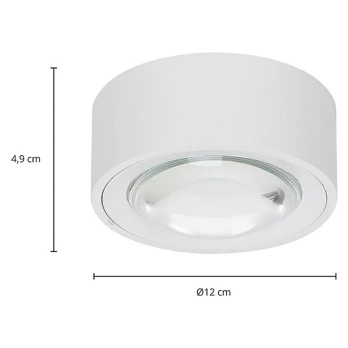 Arcchio Deckenleuchte Rotari - L x B x H: 12 x 12 x 6,9 cm, weiß / opal, weiß / opal - Weißer runder Deckenstrahler mit Glaslinse, 12 cm Durchmesser, 4,9 cm Höhe.