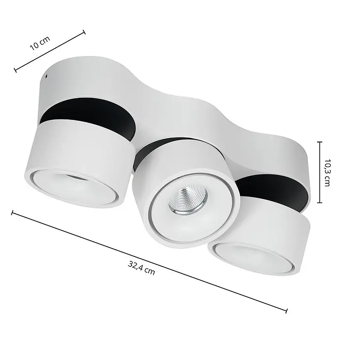 Arcchio Deckenstrahler Rotari - L x B x H: 32,4 x 10 x 10,3 cm, weiß / opal, weiß / opal - Weißer dreifacher Deckenspot mit drei verstellbaren Köpfen. Maße: 32,4x10,3x10 cm.