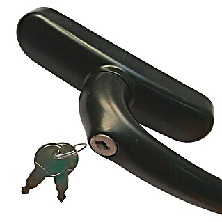 Manilla para ventana con llave (Largo: 170 mm, Negro, Aluminio)