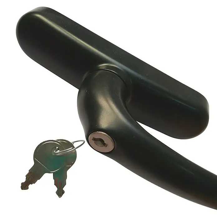 Manilla para ventana con llave - Largo: 170 mm, Negro, Aluminio - Maneta de ventana negra con llaves, perfecta para seguridad adicional y diseño moderno.