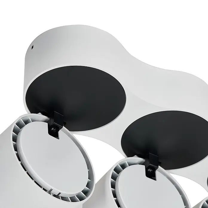 Arcchio Deckenstrahler Rotari - L x B x H: 32,4 x 10 x 10,3 cm, weiß / opal, weiß / opal - Weiße LED-Deckenleuchte mit wellenförmiger Basis und mehreren verstellbaren zylindrischen schwarz-weißen Strahlern.
