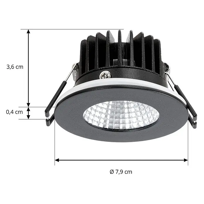 Arcchio Deckenstrahler Lirin - schwarz, schwarz - Schwarzer LED-Einbaustrahler mit angezeigten Maßen.