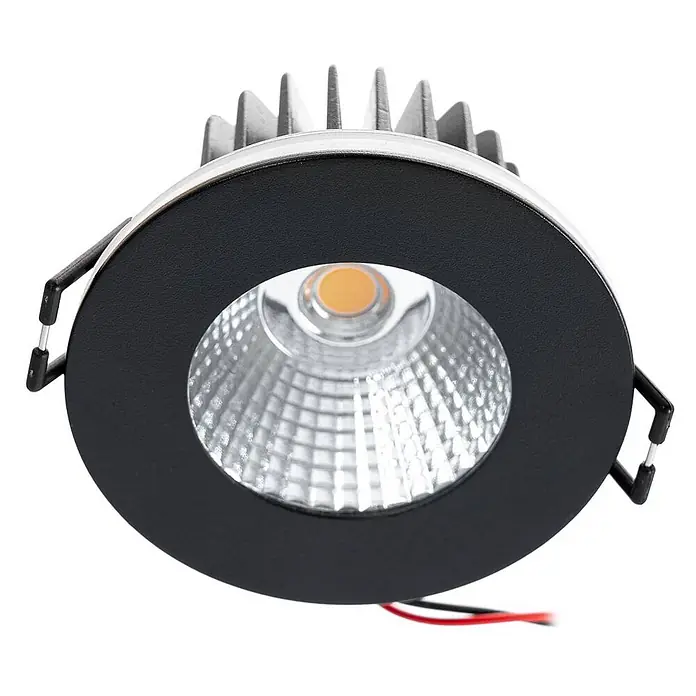 Arcchio Deckenstrahler Lirin - schwarz, schwarz - Schwarzer runder LED-Einbaustrahler mit silbernem Reflektor und orangefarbenem COB-LED-Chip, mit Befestigungsklammern.