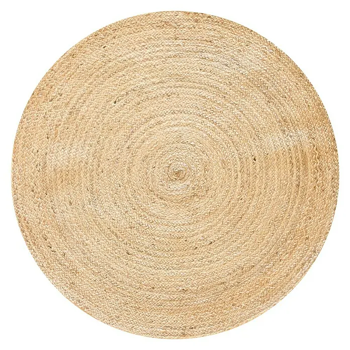 Alfombra de yute Nazar - Beige, Diámetro: 100 cm - Una alfombra redonda de yute con un patrón en espiral, que aporta un toque natural y cálido a cualquier habitación. Perfecta para salones o dormitorios.