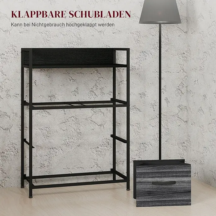 Homcom Kommode 1-teilig - L x B x H: 60 x 29 x 85 cm, Schwarz, grau, Anzahl Schubladen: 4 Stk. - Schwarzes Metallregal mit dunkelgrau-holzoptischen, ausklappbaren Schubladen für flexible Aufbewahrung.