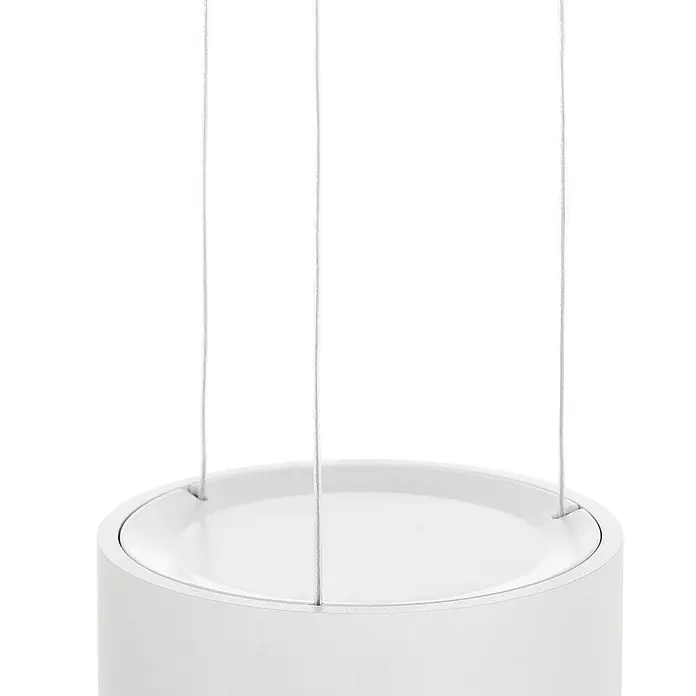 Arcchio Pendelleuchte Rotari - L x B x H: 12 x 12 x 9,3 cm, weiß / opal, weiß (RAL 9003) - Weiße zylindrische Pendelleuchte, aufgehängt an drei dünnen Drähten.