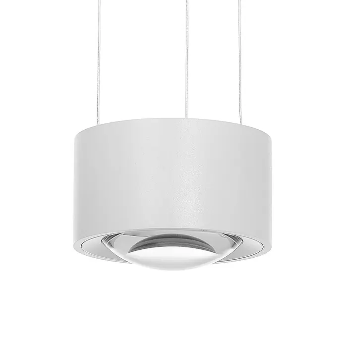 Arcchio Pendelleuchte Rotari - L x B x H: 12 x 12 x 9,3 cm, weiß / opal, weiß (RAL 9003) - Weißes zylindrisches Pendelleuchte mit klarer Kuppellinse, an dünnen Kabeln aufgehängt.
