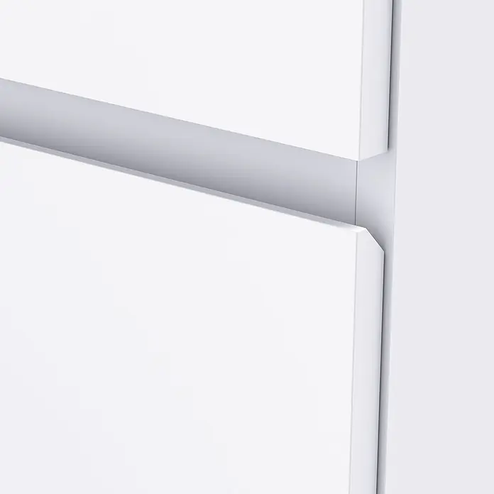 Homcom Kommode 1-teilig - L x B x H: 55 x 33 x 80 cm, Weiß, Anzahl Schubladen: 4 Stk. - Nahaufnahme von zwei weißen, minimalistischen Schubladenfronten mit integriertem Griff.