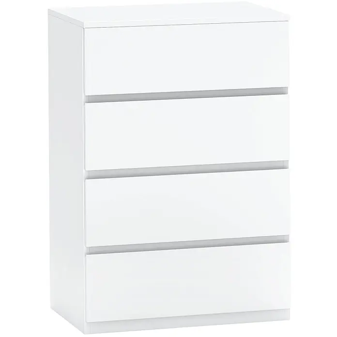 Homcom Kommode 1-teilig - L x B x H: 55 x 33 x 80 cm, Weiß, Anzahl Schubladen: 4 Stk. - Glänzende weiße Kommode mit vier geräumigen, grifflosen Schubladen.