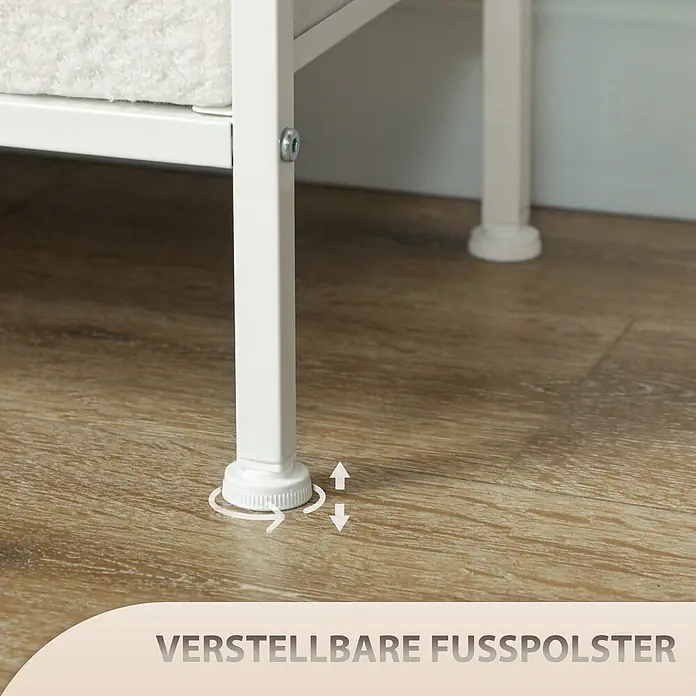 Homcom Kommode 1-teilig - L x B x H: 110 x 30 x 76 cm, Cremeweiß, Anzahl Schubladen: 8 Stk. - Verstellbare weiße Möbelfüße auf Holzboden, mit Symbolen zur Höhenanpassung.