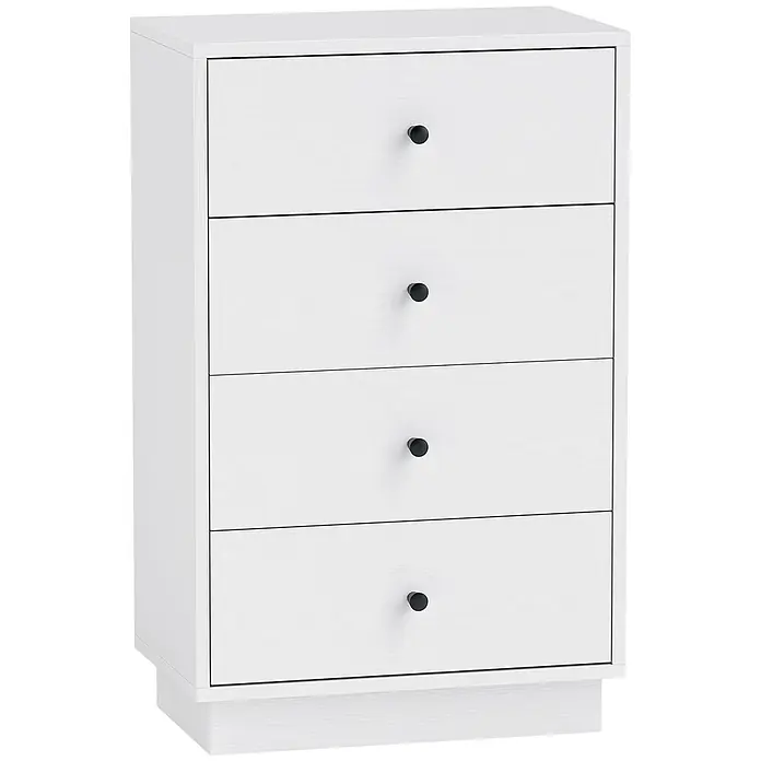 Homcom Kommode 1-teilig - L x B x H: 47 x 29 x 75 cm, Weiß, Anzahl Schubladen: 4 Stk. - Weiße Kommode mit vier Schubladen, sichtbarer Holzmaserung und kleinen schwarzen runden Knöpfen.