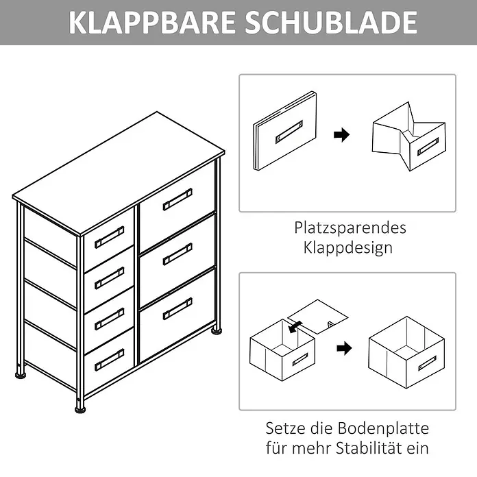 Homcom Kommode 1-teilig - Hellgrau, Anzahl Schubladen: 7 Stk. - Ein Schubladenschrank mit Stoffschubladen und Metallrahmen. Verfügt über faltbare Schubladen und eine einlegbare Bodenplatte für Stabilität.