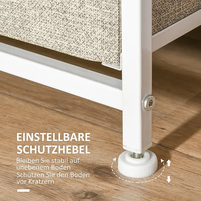 Homcom Kommode 1-teilig - Hellgrau, Anzahl Schubladen: 7 Stk. - Weißer verstellbarer Möbelgleiter auf Holzboden für Stabilität auf unebenen Flächen und Bodenschutz.