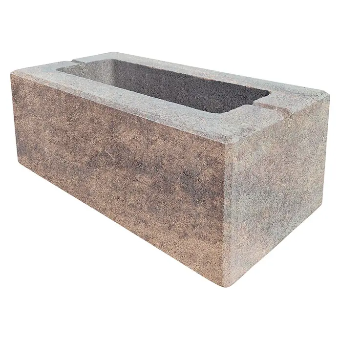 Diephaus Mauersteinmuster Lima - Muschelkalk - Rechteckiger Hohlblock aus Beton mit graubrauner, rauer Textur, typischerweise für Mauerwerk verwendet.