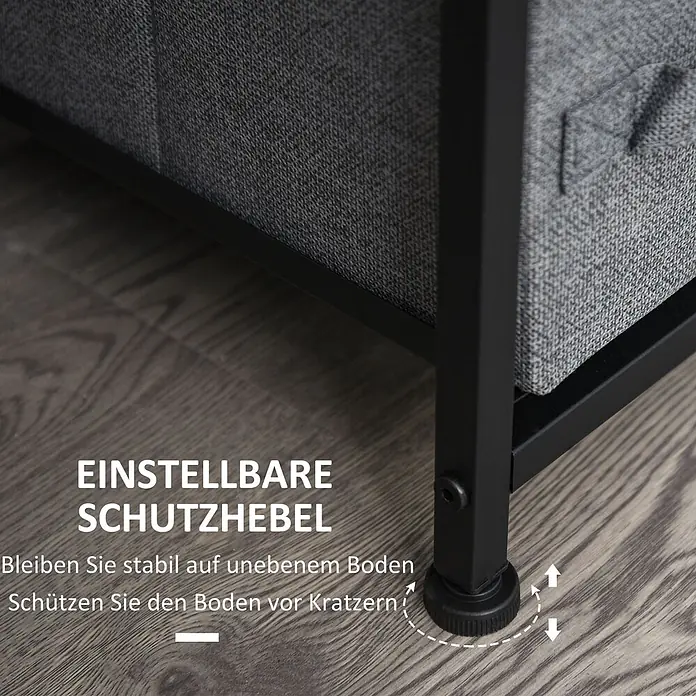 Homcom Kommode 1-teilig - Dunkelgrau, Anzahl Schubladen: 7 Stk. - Schwarze verstellbare Nivellierfüße am Möbelbein, um auf unebenem Boden zu stabilisieren und Kratzer zu verhindern.