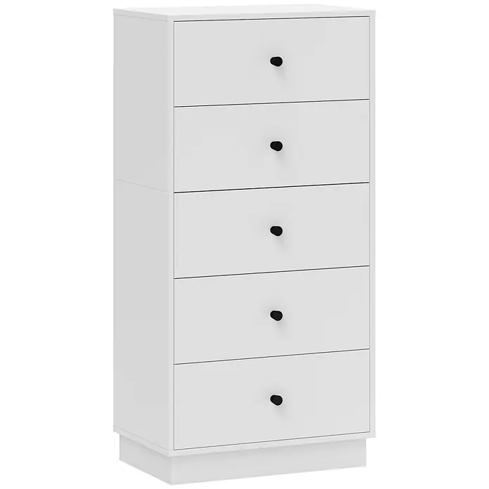 Homcom Kommode 1-teilig - L x B x H: 47 x 29 x 95 cm, Weiß, Anzahl Schubladen: 5 Stk. - Weiße hohe Kommode mit fünf Schubladen und schwarzen runden Knöpfen.