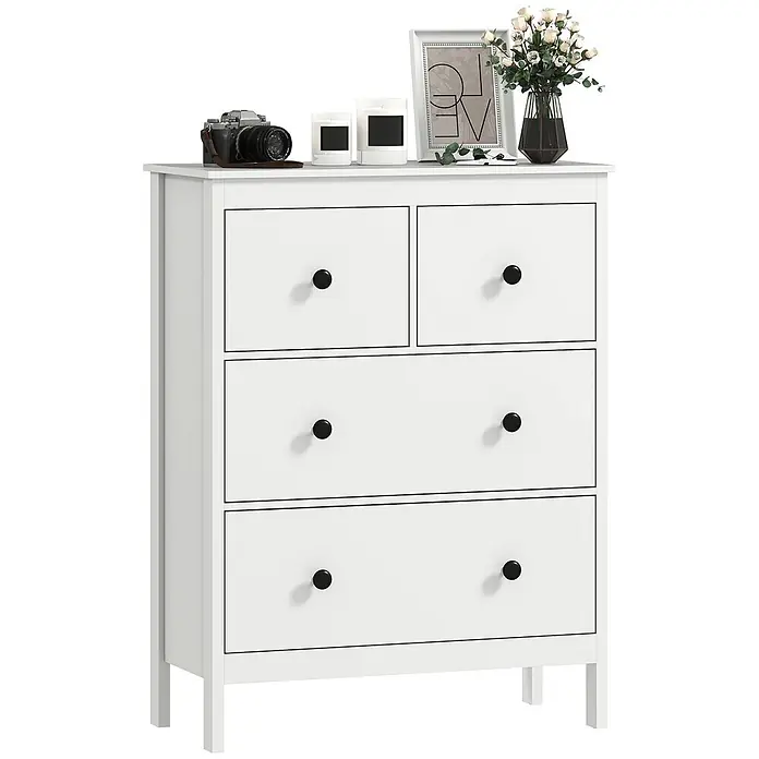 Homcom Kommode 1-teilig - L x B x H: 74 x 35 x 97 cm, Weiß, Anzahl Schubladen: 4 Stk. - Weiße Holzkommode mit vier Schubladen und schwarzen Knöpfen.