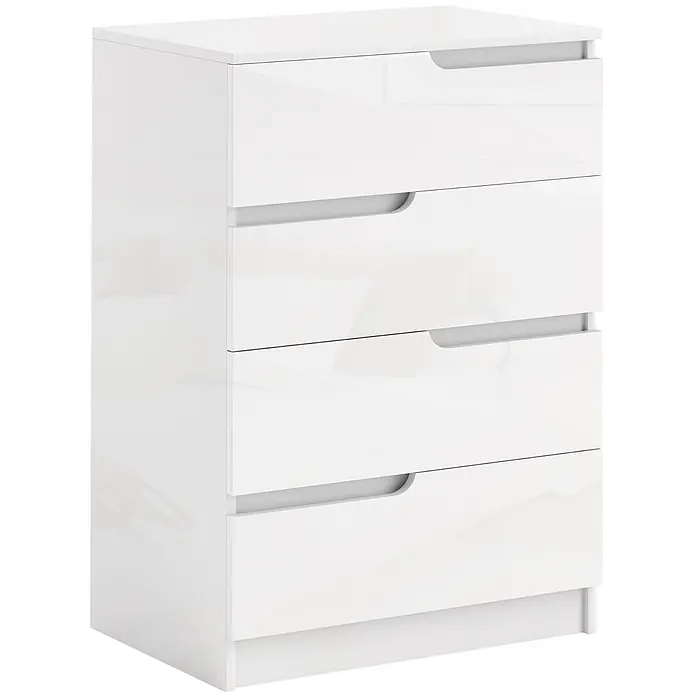 Homcom Kommode 1-teilig - L x B x H: 60 x 40 x 85 cm, Weiß, Anzahl Schubladen: 4 Stk. - Weiße Hochglanz-Kommode mit 5 grifflosen Schubladen und modernem Design.