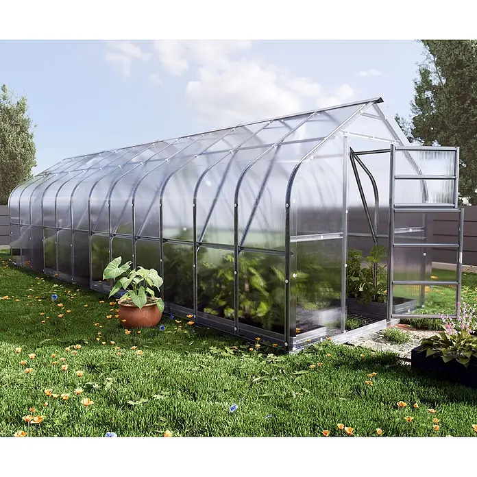 Klasika Greenhouses Gewächshaus Standart Klasika - Außenmaß inkl. Dachüberstand (B x T): 250 x 800 cm, Material Seitenwand: Kunststoff, 4 mm, Silbergrau - Geräumiges Gewächshaus aus transparenten Polycarbonatplatten mit silbernem Metallrahmen für den Garten.