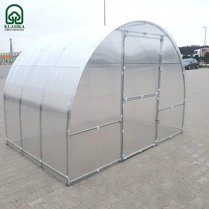 Klasika Greenhouses Gewächshaus Easy Klasika - Außenmaß inkl. Dachüberstand (B x T): 300 x 200 cm, Material Seitenwand: Kunststoff, 4 mm, Silbergrau - Gewölbtes Gewächshaus mit lichtdurchlässigen Platten und Metallrahmen, inklusive Drehtür.