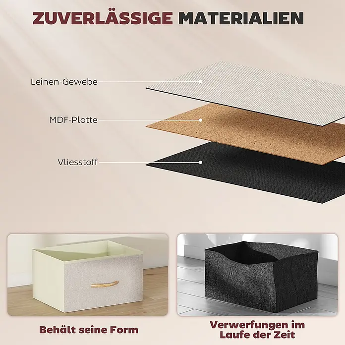 Homcom Kommode 1-teilig - L x B x H: 86 x 30 x 94,5 cm, Beige+Weiß+Naturholz, Anzahl Schubladen: 8 Stk. - Robuster Aufbewahrungskorb aus Leinenstoff und MDF, der seine Form behält.