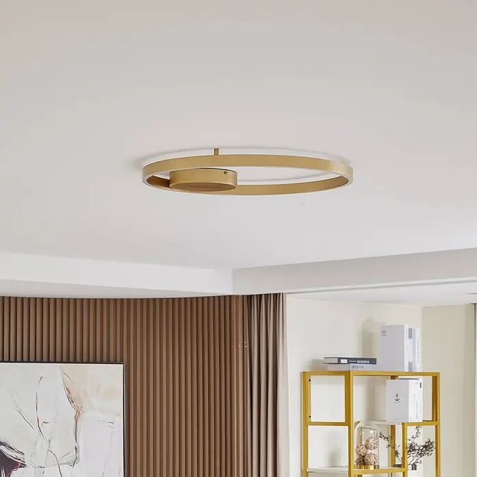 Lucande Deckenleuchte Moise - L x B x H: 60 x 60 x 5 cm, messing / gold - Moderne goldene Deckenleuchte mit ovalem und kreisförmigem Design, bündig montiert.