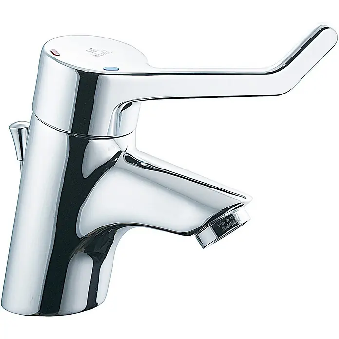 Ideal Standard Waschtischarmatur IS EHM Sicherheit Waschtisch Ceraplus mit Ablaufgarnitur, 120mm verchromt -  - Moderner Einhebelmischer aus Chrom mit Zugstange.