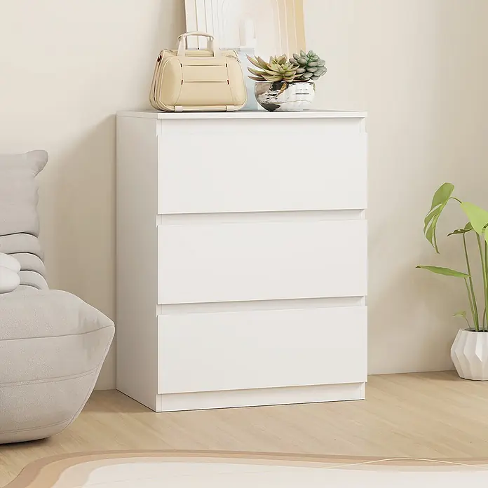 Homcom Kommode 1-teilig - L x B x H: 60 x 40 x 79 cm, Weiß, Anzahl Schubladen: 3 Stk. - Weiße Kommode mit drei Schubladen zur Aufbewahrung in einem hellen, modernen Raum.