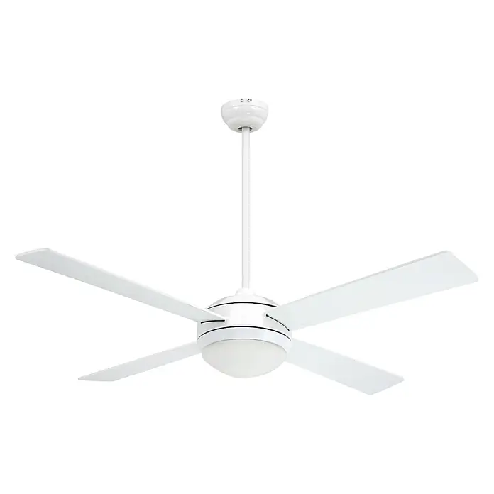 Vam Deckenventilator VEGALIGHT weiß 132 cm - Weiß Plywoodflügel weiß-Pinienholz, 1.320 mm, 46 W - Weißer Deckenventilator mit vier Flügeln und integrierter Beleuchtung.