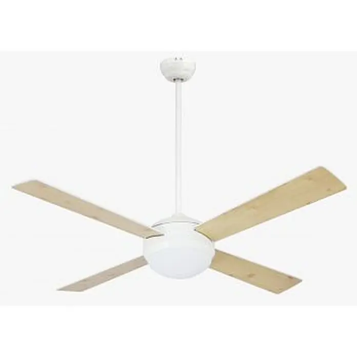 Vam Deckenventilator VEGALIGHT weiß 132 cm - Weiß Plywoodflügel weiß-Pinienholz, 1.320 mm, 46 W - Weißer Deckenventilator mit vier hellen Holzflügeln und integriertem LED-Licht.