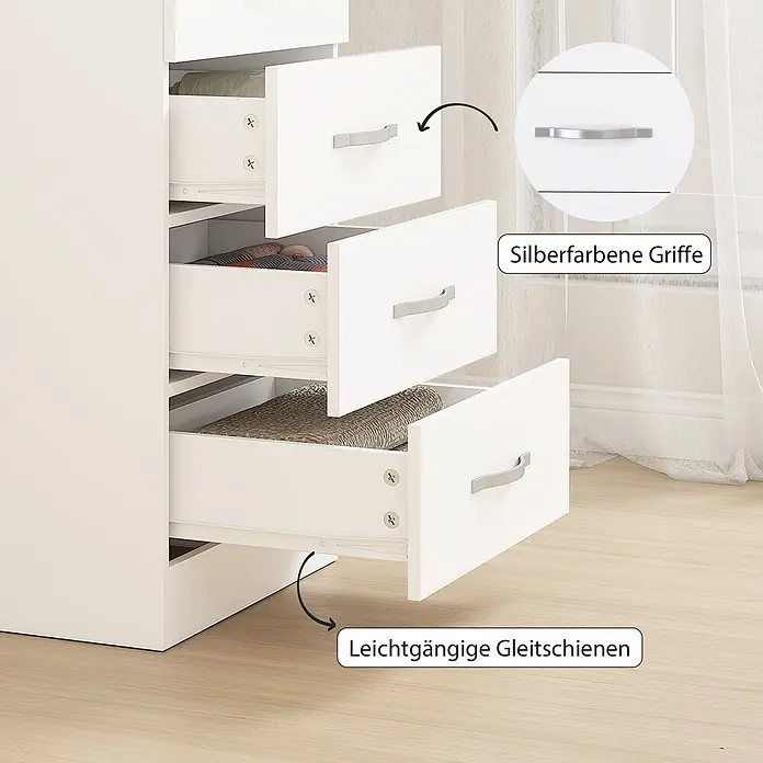 Homcom Kommode 1-teilig - L x B x H: 40 x 35 x 85 cm, Weiß, Anzahl Schubladen: 5 Stk. - Weiße Kommode mit leichtgängigen Schubladen und silberfarbenen Griffen.