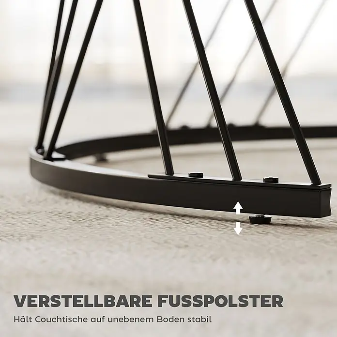 Couchtisch Set -  - Schwarzes Metallmöbelbein mit verstellbarem Fußgleiter für Stabilität auf unebenem Boden.