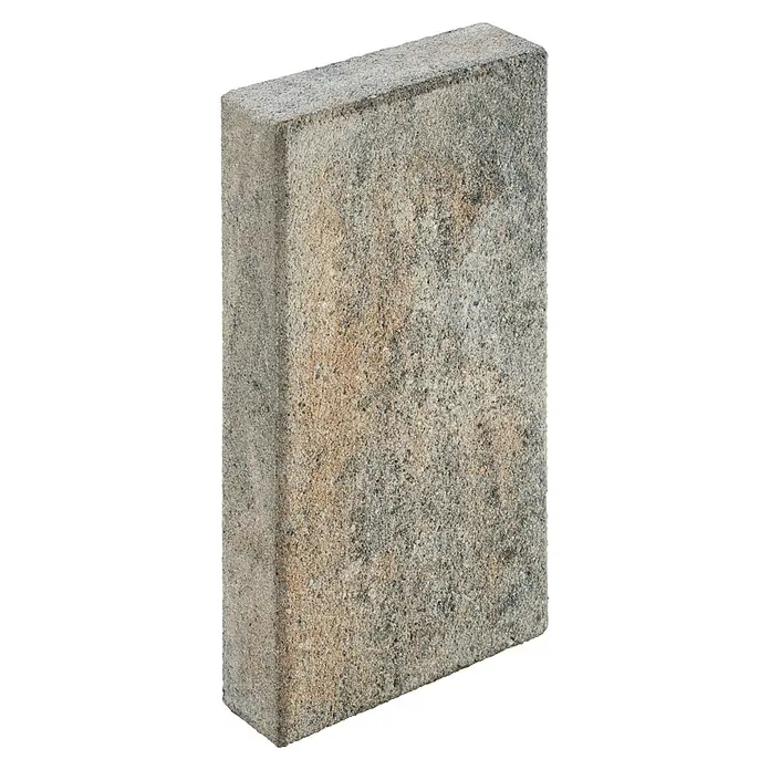 Diephaus Palisadenmuster Niles - Muschelkalk - Rechteckiger Pflasterstein mit rauer, melierter grau-beiger Betonoberfläche.