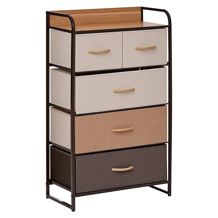 Homcom Kommode 1-teilig - L x B x H: 58 x 29 x 99 cm, Mehrfarbig, Anzahl Schubladen: 5 Stk. - Kommode mit dunklem Metallrahmen, Holzplatte und mehrfarbigen Stoffschubladen mit Holzgriffen.