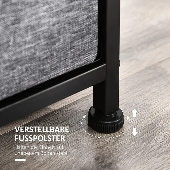 Homcom Kommode 1-teilig - L x B x H: 100 x 30 x 78,5 cm, Schwarz, dunkelgrau, Anzahl Schubladen: 8 Stk. - Schwarzes verstellbares Fußpolster für Möbel auf Holzboden, stabilisiert Gegenstände auf unebenen Flächen.