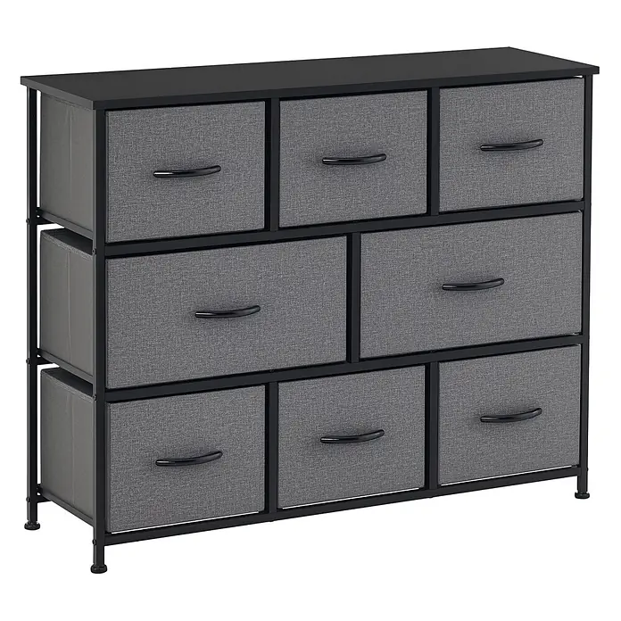 Homcom Kommode 1-teilig - L x B x H: 100 x 30 x 78,5 cm, Schwarz, dunkelgrau, Anzahl Schubladen: 8 Stk. - Schwarze metallgerahmte Kommode mit 8 dunkelgrauen Stoffschubladen und schwarzen gebogenen Griffen.