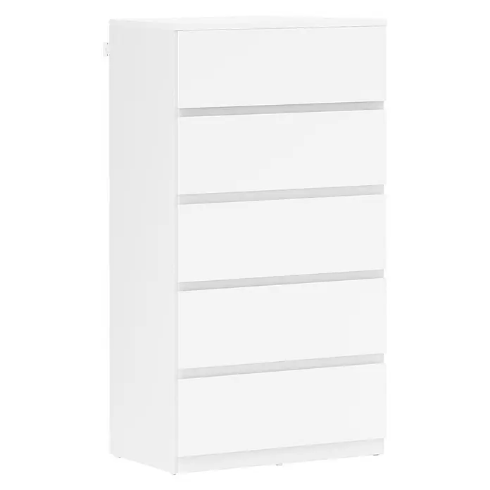Homcom Kommode 1-teilig - L x B x H: 55 x 34 x 100 cm, Weiß, Anzahl Schubladen: 5 Stk. - Hohe weiße Kommode mit fünf grifflosen Schubladen.