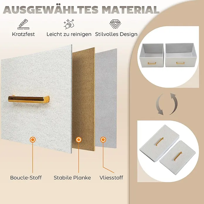 Homcom Kommode 1-teilig - Weiß, Anzahl Schubladen: 9 Stk. - Faltbare Aufbewahrungsboxen aus Boucle-Stoff und stabiler Planke. Kratzfest, leicht zu reinigen und stilvoll designt.