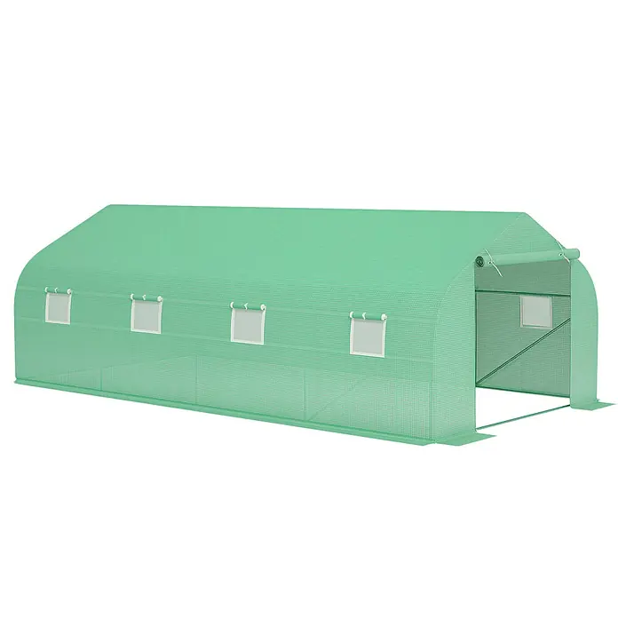 Outsunny Gewächshaus - 595 x 300 cm, Material Seitenwand: Kunststoff, 2 mm - Grüner, verstärkter Gewächshaustunnel mit Fenstern und aufrollbarem Eingang.