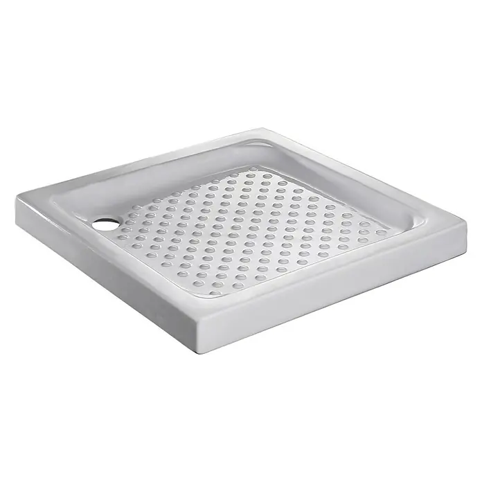 Plato de ducha porcelánico White - L x An: 90 x 90 cm, Porcelana sanitaria, Blanco - Plato de ducha cuadrado con desagüe y superficie perforada para un mejor agarre. Ideal para baños modernos.\n