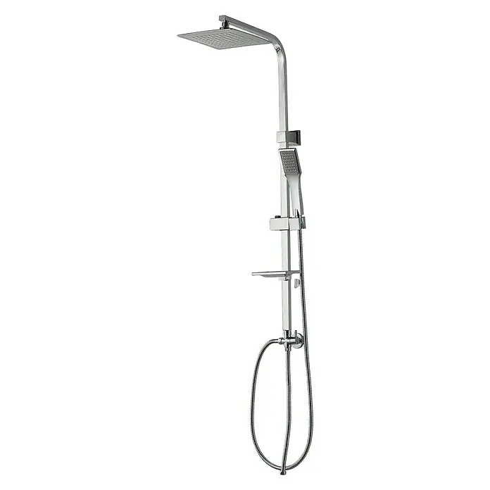 Sistema de ducha Mars - Cromo - Columna de ducha cromada con rociador y ducha de mano. Un sistema de ducha moderno para un baño elegante.