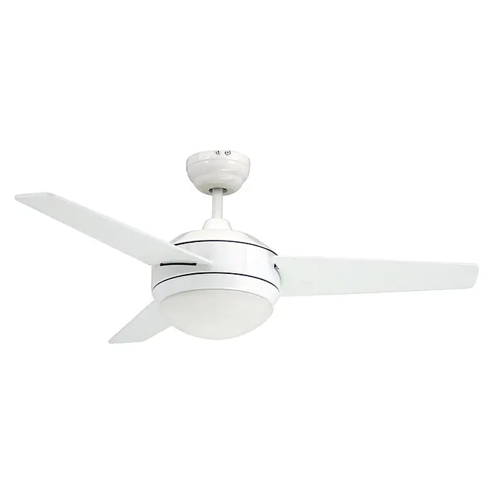 Vam Deckenventilator VEGALIGHT weiß 122 - Weiß Plywoodflügel weiß-Pinienholz, 1.220 mm, 46 W - Weißer Deckenventilator mit drei Flügeln und integrierter Beleuchtung.