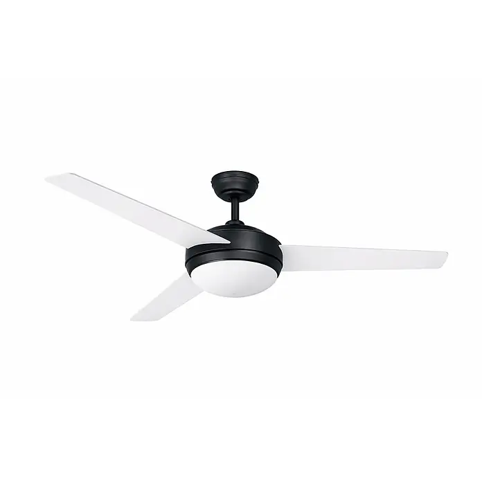 Vam Deckenventilator VEGALIGHT graphit-weiß 122 cm - weiß-Pinienholz, 1.220 mm, 46 W - Moderner schwarzer Deckenventilator mit drei weißen Flügeln und integrierter sphärischer weißer LED-Leuchte.