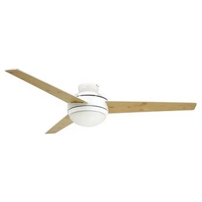 Vam Deckenventilator VEGALIGHT weiß 122 - Weiß Plywoodflügel weiß-Pinienholz, 1.220 mm, 46 W - Weißer Deckenventilator mit drei naturholzfarbenen Flügeln und weißer Kuppelleuchte.