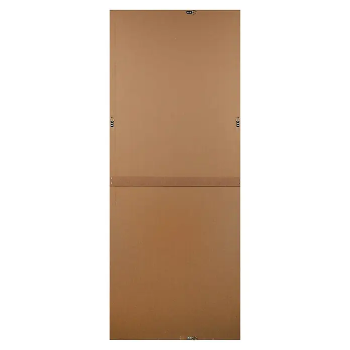 Rahmenspiegel Thea - 66 x 166 cm, Weiß, Holz - Braune Papprückseite eines Bilderrahmens mit verschiedenen Aufhängungen, darunter Sägezahnaufhänger, D-Ringe und eine Stützleiste.